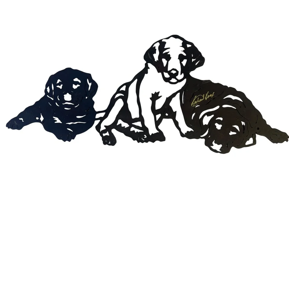 Richard Kemp Signed Metal Wall Art Labrador Retriever Puppies Dog‎ Silhouette